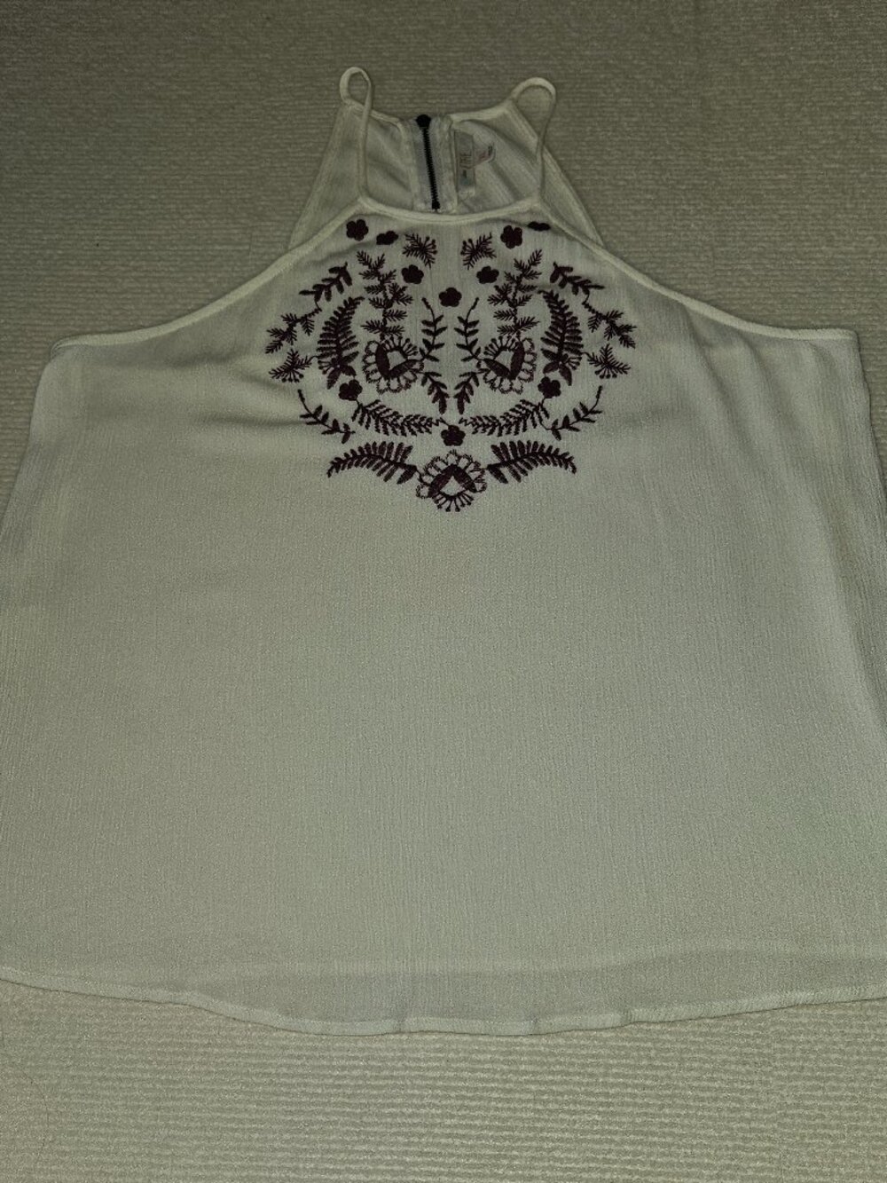 Love, Fire Embroidered High-Neck Halter Tank Top - Boho Flowy - Size XLarge